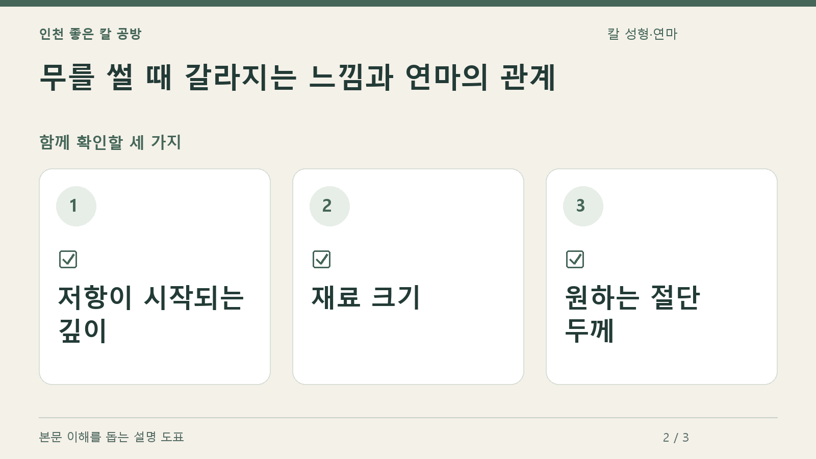 확인할 항목: 저항이 시작되는 깊이, 재료 크기, 원하는 절단 두께